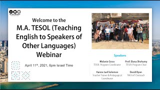 M.A. in Teaching English to Speakers of Other Languages (TESOL) - Program Webinar, 2021