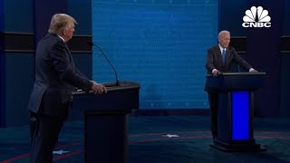 President Donald Trump and Joe Biden debate increasing minimum wage and helping small businesses