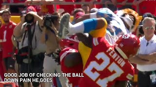 2021 Chiefs v Chargers Double Team Slam, Painful Tackle in Mid Air. Chiefs vs Chargers.