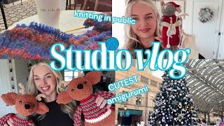 Cozy crochet with me / Studio Vlog - heirloom amigurumi and knitting in public