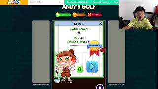 Aadit plays levels 1 and 2 of 'Andy's Golf' on on ABCya