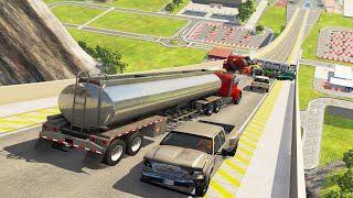 Big Ramp Jumps with Random Cars, Trucks, Bus and Dummy - BeamNG Drive Jumping Crashes