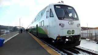 GO Transit Cab Car 350 and MP40PH Locomotive 629 arriving and departing Downsview Park Station