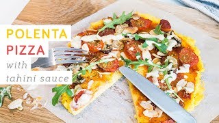 Polenta pizza with tahini sauce