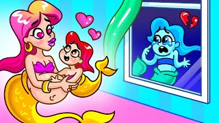 Rich Pregnant Mermaid Vs Broke Pregnant Mermaid | We Build Secret Hot and Cold Room into Mom’s Belly