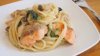 鮭とほうれん草の豆乳クリームパスタ~How to make Soy cream pasta with Salmon \u0026 spinach~