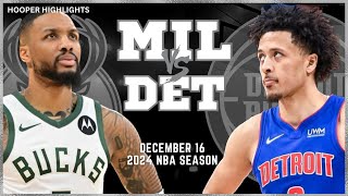 Milwaukee Bucks vs Detroit Pistons Full Game Highlights | Dec 16 | 2024 NBA Season