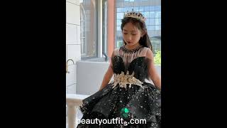 Cute black ball gown for girl #wedding #partywear #birthdayparty #flowergirl #weddingguestdress