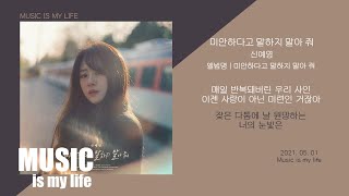 신예영 - 미안하다고 말하지 말아 줘 / 가사