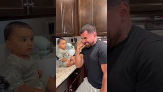 Mom challenges Dad to crack egg with bicep and it got serious… #shorts