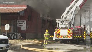 Dozens of firefighters battled large fire at warehouse near Olde Towne Portsmouth