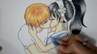 How To Draw A  Anime Couple Love Kissing So Cute And Romantic