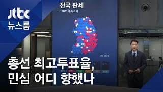 [2020 우리의 선택] 총선 최고투표율, 민심 어디 향했나…전국·권역별 판세 '예측' / JTBC 뉴스룸