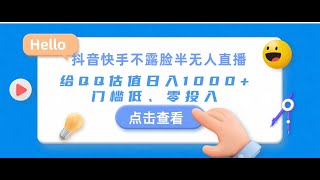 【完整教程】抖音快手不露脸半无人直播，给QQ估值日入1000+，门槛低、零投入 | 老高项目网