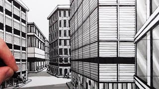 How to Draw Multi-Point Perspective: Draw Buildings on a Street