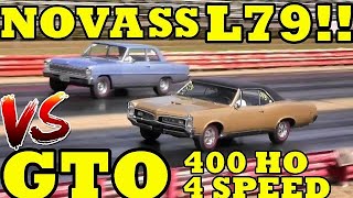 SMALL BLOCK vs BIG BLOCK !! 66 L79 Nova SS vs 67 Pontiac GTO 400 HO  - Drag Race - RoadTest®