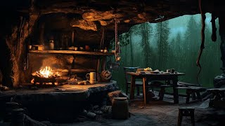 Trapped in a Cave | Rain Sounds, Thunder & Crackling Fireplace for Sleep,Study, Meditation |12 Hours