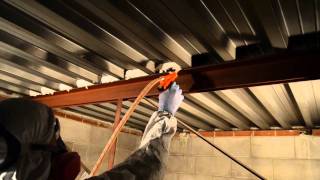 Metal Roof Overhead Spray Application with Tiger Foam