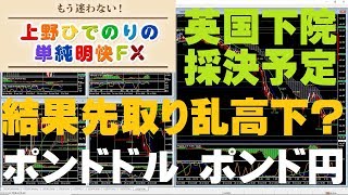 ポンドドル、ポンド円、27日（水）予定の英国下院採決の成否を織り込んで乱高下か？【MT4フィボナッチFX】