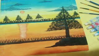 how to make sunset view with acrylic paint | Canvas painting ideas |  Acrylic painting | 2024