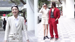 Anek Movie actress Andrea kevichüsa And Ayushman Khurana Posing Together Outside T series Office