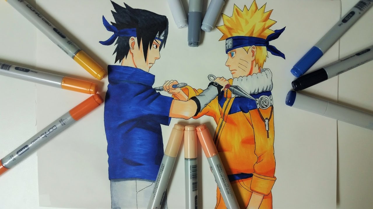 Naruto Nine Tails Vs Sasuke Curse Mark Shippuden Drawing