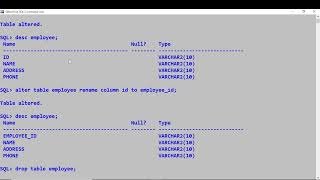SQL DDL Commands - CREATE, ALTER , DROP TABLE - DEMO - Using ORACLE