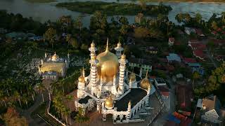 Aerial View Of The Beautiful Ubudian Mosque Kuala Kangsar Perak Malaysia At Dawn 4k