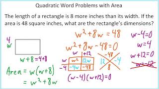 Quadratic Word Problems with Area