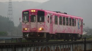 『YR-884(さくらラッピング)』2017/6/25(山形鉄道フラワー長井線・荒砥駅～四季の郷駅｢最上川橋梁｣)