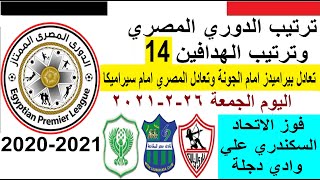 ترتيب الدوري المصري اليوم وترتيب الهدافين في الجولة 14 الجمعة 26-2-2021 - تعادل بيراميدز والمصري