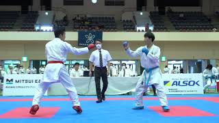 男子組手シニア 決勝戦 中野絋志朗選手（近畿大学）vs渡辺大生選手（近畿大学）