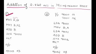 addition of two 8 bit numbers in 8085 microprocessor