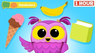 Learn First Words \u0026 Vocabulary with Hoot, Scoot \u0026 What | Fruits | Games \u0026 vehicles for kids | 1 Hour