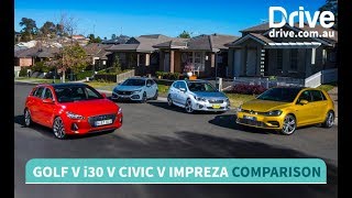 Volkswagen Golf v Hyundai i30 v Honda Civic v Subaru Impreza Comparison | Drive.com.au