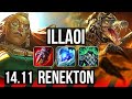 ILLAOI vs RENEKTON (TOP) | 1800+ games, 12/3/11, Rank 9 Illaoi, Godlike | KR Grandmaster | 14.11