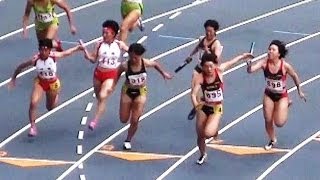 2013インターハイ陸上 女子4×100mR予選１組2013 07 30