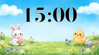 15 Minute Easter Timer | Fun Spring Countdown w Bunny, Chick, & Calm Piano Music for Classroom Focus