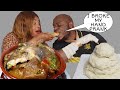 HUBBY DISLOCATED IS HAND✋ MUKPRANK | NATIVE POT OILLESS OKOR SOUP WITH POUNDO | AFRICAN FOOD MUKBANG