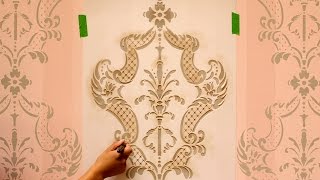 How to Stencil Tutorial: Paint an Accent Wall with Ombre Stripes & Damask Wall Stencils