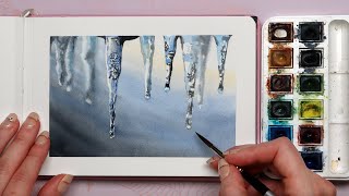 Easy Watercolor Journal Winter Icicles Painting Tutorial