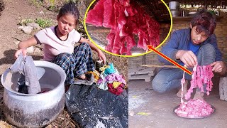 Adhiraj making buff dry meat in shelter II Anita doing laundry@Manjitamrnati