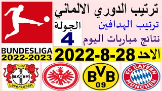 ترتيب الدوري الالماني وترتيب الهدافين و نتائج مباريات اليوم الاحد 28-8-2022 الجولة 4