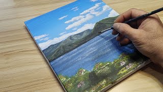 How to draw mountains and water for beginners/acrylic painting method