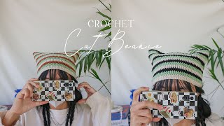 Crochet Cat Beanie🤎 Hướng dẫn móc mũ len tai mèo 3 màu xen kẽ siêu trend🤍 Vyvascrochet