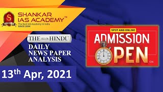 The Hindu Daily News Analysis || 13th April 2021 || UPSC Current Affairs || Prelims 2021 & Mains