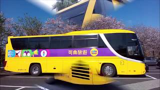 フジバス 黄色の観光バス 指宿を走る Yellow Fuji sightseeing bus ran in Ibusuki