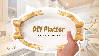 DIY Decorative Platter with Gold Bows | Handmade Air-Dry Clay✨