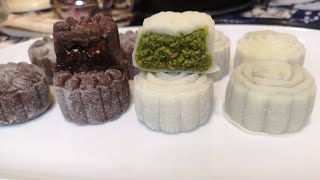 Pistachio snow skin moon cakes for mid autumn festival