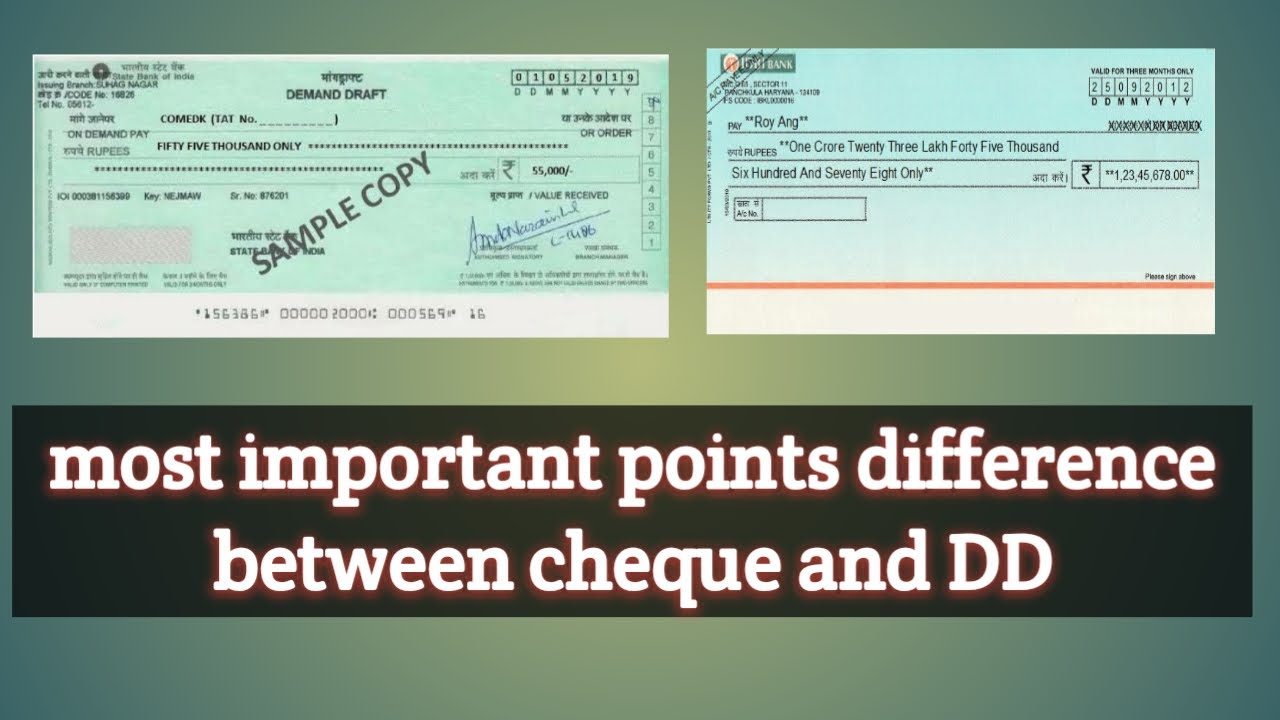 Major Difference Between Cheque And Dd Demand Draft Youtube